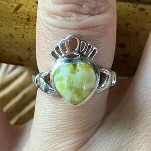 Natural Connemara Marble Sterling Silver Claddagh Ring Size 6